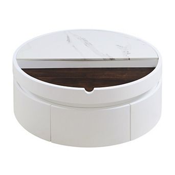 GOODSILO Round Lift-Top Coffee Table with Hidden Storage Drawer and Marble Wood Design