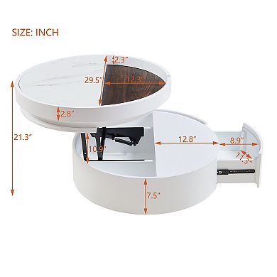 GOODSILO Round Lift-Top Coffee Table with Hidden Storage Drawer and Marble Wood Design