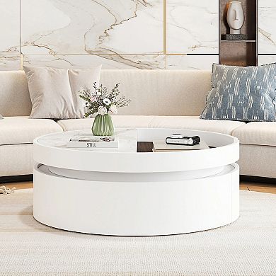 GOODSILO Round Lift-Top Coffee Table with Hidden Storage Drawer and Marble Wood Design