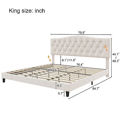 GOODSILO Upholstered Platform Bed with Adjustable Headboard and Diamond Tufted Details