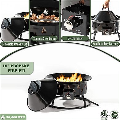 19 Inches Propane Gas Fire Pit, 50000 BTU Round Steel Fire Pit