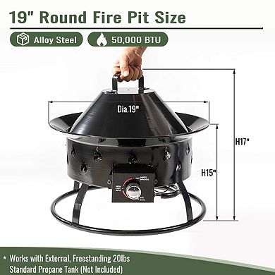 19 Inches Propane Gas Fire Pit, 50000 BTU Round Steel Fire Pit