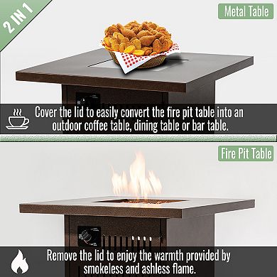 28" Propane Gas Fire Pit Table, 50000 BTU Square Steel Fire Pit