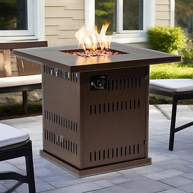 28" Propane Gas Fire Pit Table, 50000 BTU Square Steel Fire Pit