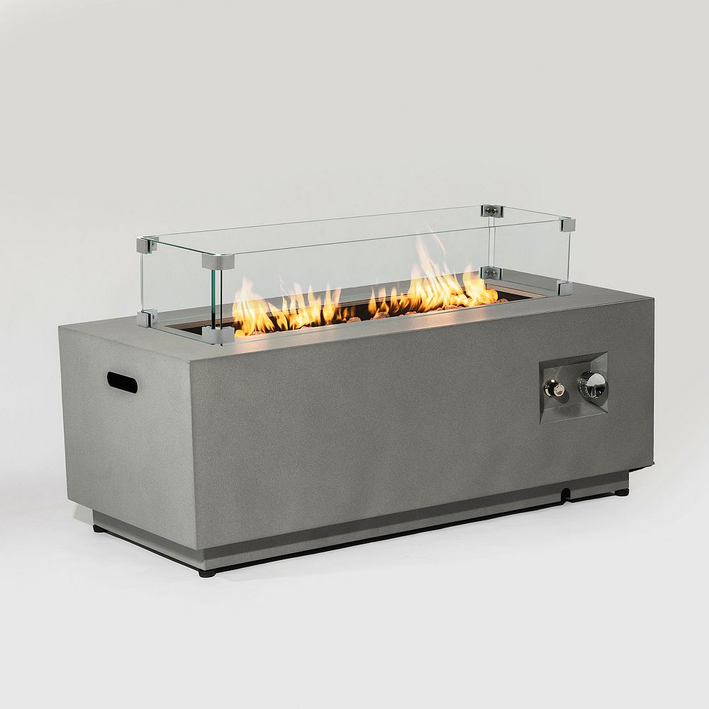 2-Pieces Propane Gas Fire Pit Table, 50000 BTU Rectangular Steel Fire ...