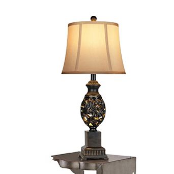 ELEMENT ACE Set of Two Tall Traditional Table Lamps with Nightlight Feature and Linen Shades