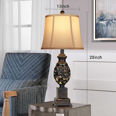 ELEMENT ACE Set of Two Tall Traditional Table Lamps with Nightlight Feature and Linen Shades