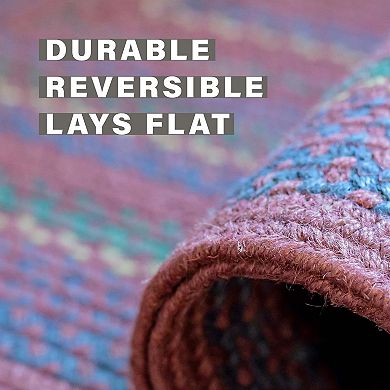 Homespice Jamestown Jute Braided Rug Reversible Burgundy, Blue, Cream Rug