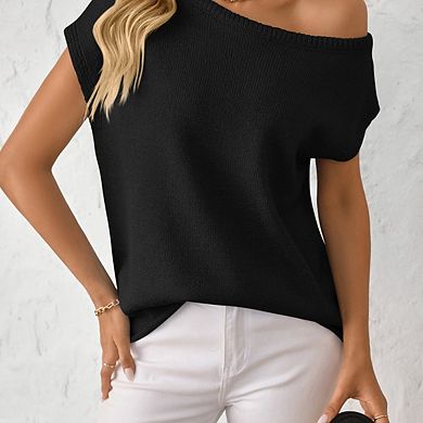 Women's Off The Shoulder Knit Casual Short Sleeve Oversized Shirt