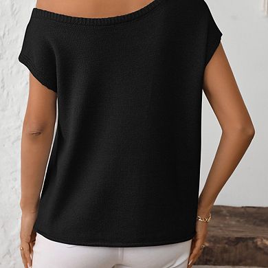 Women's Off The Shoulder Knit Casual Short Sleeve Oversized Shirt