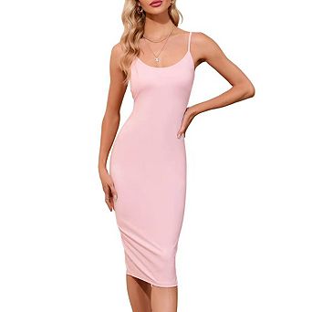Women Full Slip Sleeveless Adjustable Spaghetti Strap Cami Midi Dress Nightgown Sleepwear Underdress