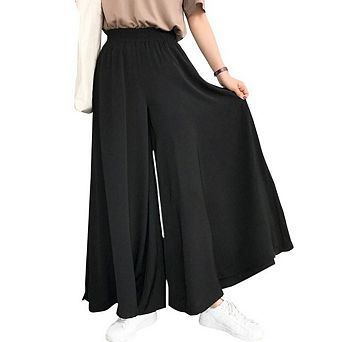 Womens Wide Leg Pants Casual Flowy Pleated Trouser Woman Elastic High Waisted Loose Fit Lounge Pant
