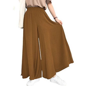 Womens Wide Leg Pants Casual Flowy Pleated Trouser Woman Elastic High Waisted Loose Fit Lounge Pant