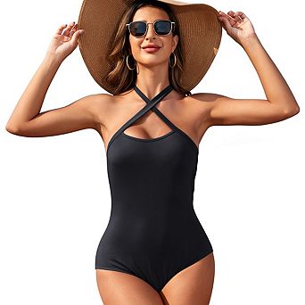 Women's Backless Bodysuit Crossover Tank Top Sleeveless Casual Swimwear