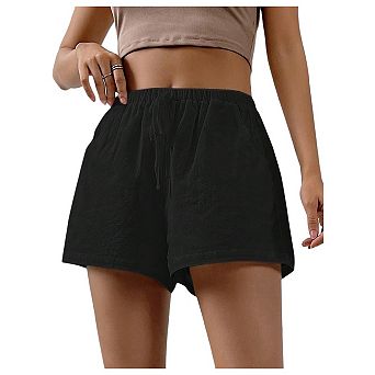 Women's Summer Elastic Waist Casual Lounge Loose Wide-leg Style Shorts with Pockets and Knot Front