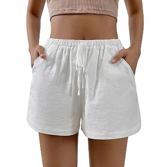 Women's Summer Elastic Waist Casual Lounge Loose Wide-leg Style Shorts with Pockets and Knot Front