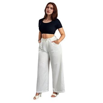 Women Wide Leg High Waisted Relaxed Fit Trendy Stretchy Pants Trouser Jeans with Pockets