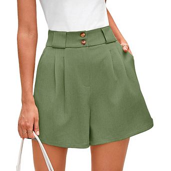 Womens Dressy Casual Trendy Shorts Elastic High Waisted Pleated Side Slit Work with Pockets