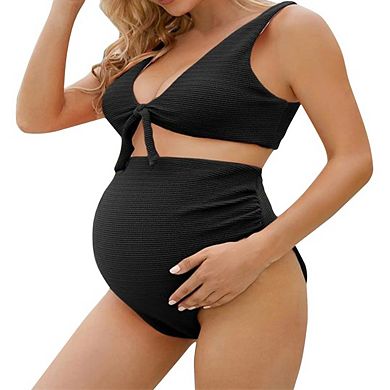 Women's Maternity Swimsuit Pregnancy Bikini Sets Twist Cutout Front Two Piece Bathing Suit Swimwear