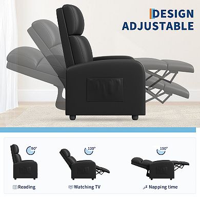 Recliner Chair, Leather Lazy Recliner Ergonomic Adjustable Single Sofa Enhanced with Side Pocket