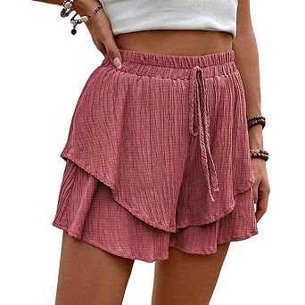 Women Flowy Shorts Boho Ruffle Tiered Butterfly Skorts High Waist Mini Skirts Casual Shorts
