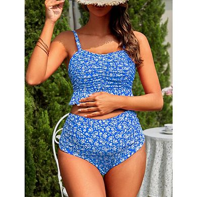 Women's Plus-size Maternity Swimsuit Floral Print High Elasticity High Waist Two Piece Bathing Suit