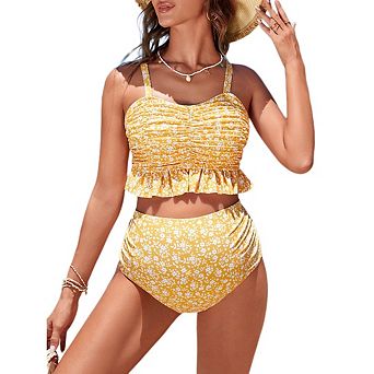 Women's Plus-size Maternity Swimsuit Floral Print High Elasticity High Waist Two Piece Bathing Suit