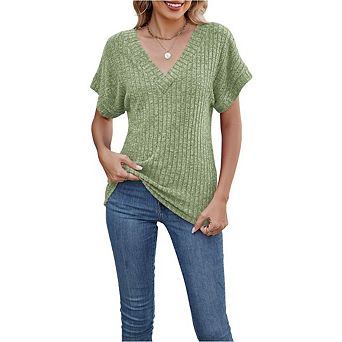 Women Textured Loose Fit Short Sleeve Dressy Casual Business Blouses