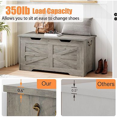 Storage Chest, Wooden Storage Bench with Safety Hinge, Flip Top Blanket Chest Trunks