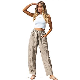 Women Summer Casual Loose Low Waist Cargo Lounge Lantern Cropped Pants with Pockets