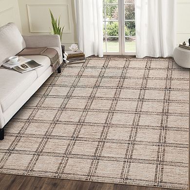 Washable Rug Ultra Soft Plaid Carpet with Non-Slip Backing Stain-Resistant Low Pile Floor Mat