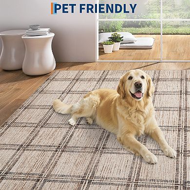 Washable Rug Ultra Soft Plaid Carpet with Non-Slip Backing Stain-Resistant Low Pile Floor Mat