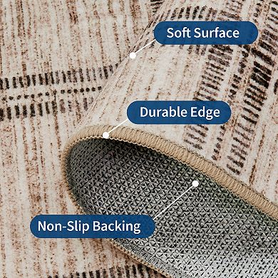 Washable Rug Ultra Soft Plaid Carpet with Non-Slip Backing Stain-Resistant Low Pile Floor Mat