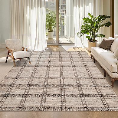 Washable Rug Ultra Soft Plaid Carpet with Non-Slip Backing Stain-Resistant Low Pile Floor Mat