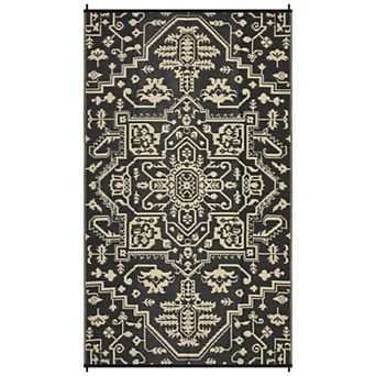 Outdoor Rug Waterproof Reversible Plastic Straw Mat, UV-Resistant Vintage Medallion Camping Carpet
