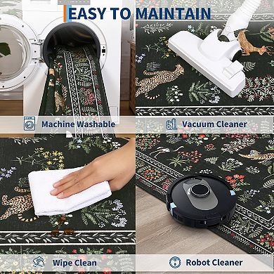 Botanical Animal Machine Washable Rug Non Slip Soft Non Shedding Floral Carpet for Playroom