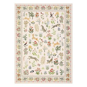 Botanical Animal Machine Washable Rug Non Slip Soft Non Shedding Floral Carpet for Playroom