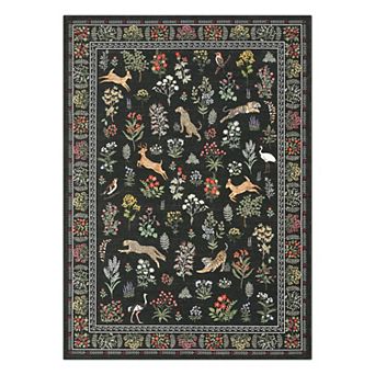 Botanical Animal Machine Washable Rug Non Slip Soft Non Shedding Floral Carpet for Playroom