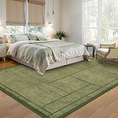 Geometric Machine Washable Rug with Rubber Backing Non Shedding Low Pile Thin Foldable Carpet