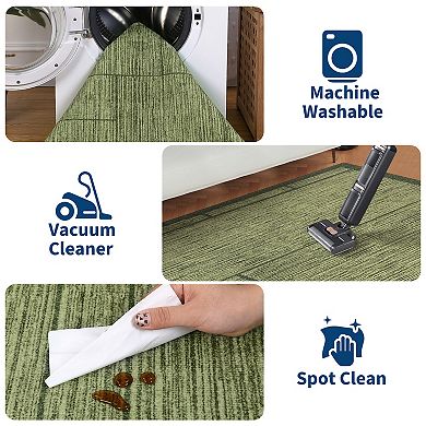 Geometric Machine Washable Rug with Rubber Backing Non Shedding Low Pile Thin Foldable Carpet