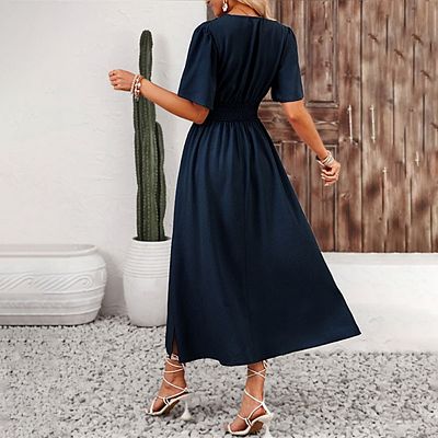 empire waist dress for wedding guest A-Line Off The Shoulder Sky Blue Dress, Sky_Blue / L Customized sleeve length and dress length are available Formal Dresses Empire Line Wedding