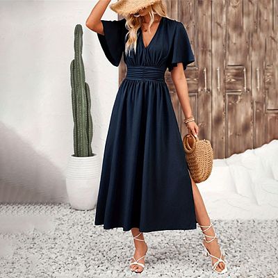 black long sleeve wrap dress Thats So Fetch | Silvana Mini | Plunging V neck ISSEY MIYAKE Long Dresses Size:8X Broiderie Anglaise