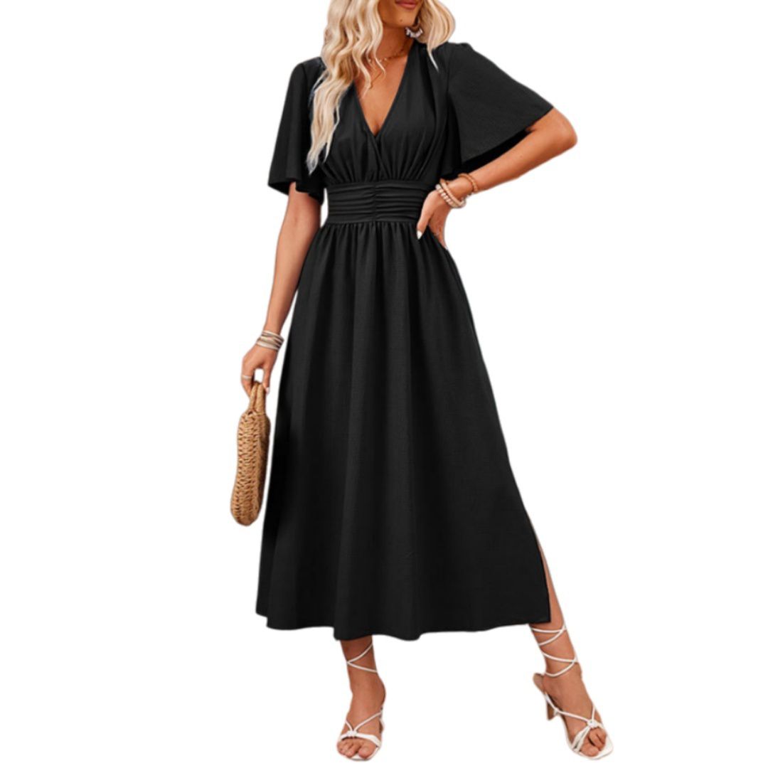 Женские платья Flowy Midi Dress Casual V Neck Short Sleeve Empire Waist Boho Beach Wedding Guest Dresses