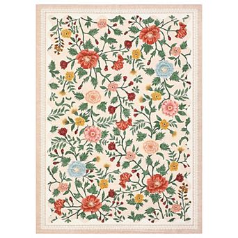 Floral Washable Area Rug with Non-Slip Backing Stain-Resistant Foldable Low Pile Carpet