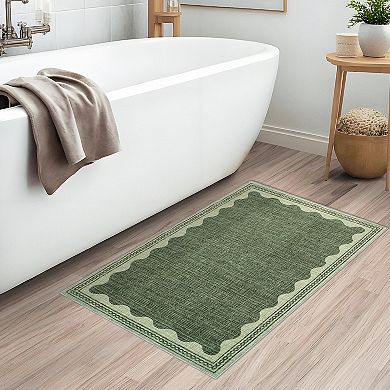 Modern Scalloped Washable Rugs Low Pile Non Slip Soft Stain Resistant Foldable Floor Mats