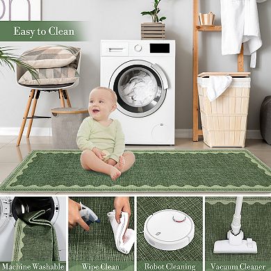 Modern Scalloped Washable Rugs Low Pile Non Slip Soft Stain Resistant Foldable Floor Mats