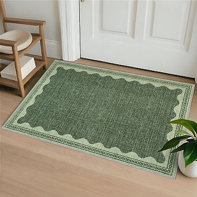 Modern Scalloped Washable Rugs Low Pile Non Slip Soft Stain Resistant Foldable Floor Mats
