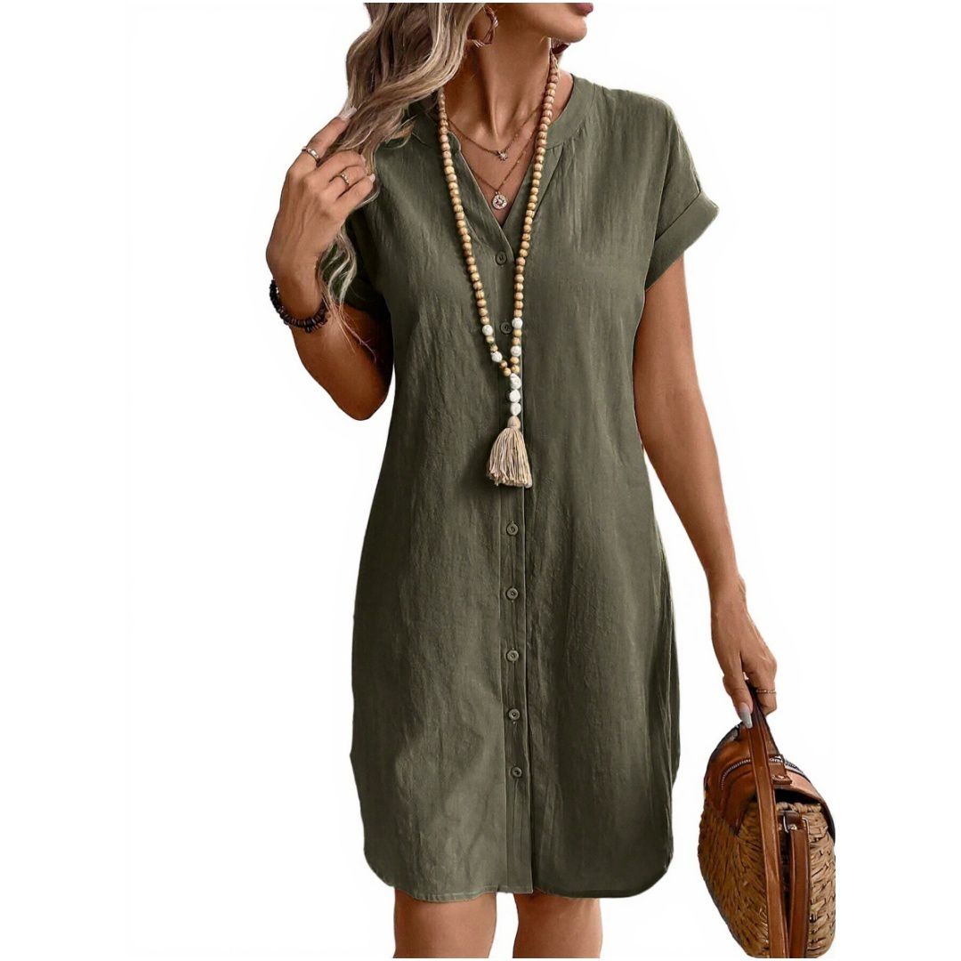 Женские платья Midi Shirt Dresses Button Down Short Sleeve V Neck Casual Dress