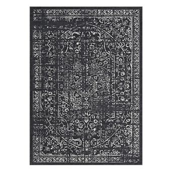 Vintage Machine Washable Rug Low-Pile Non-Slip Floral Retro Oriental Soft Carpet