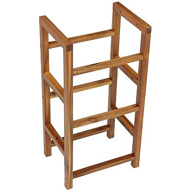 eHemco 3 Tier Hardwood Grocery Storage Organizer Rack with 3 Woven Water Hyacinth Basket, Light Oak